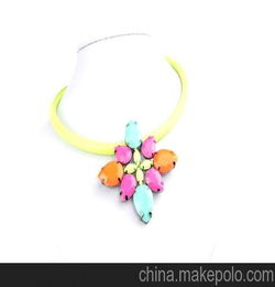 女式糖果色大寶石項(xiàng)鏈 簡(jiǎn)約時(shí)尚項(xiàng)鏈 歐美飾品批發(fā)